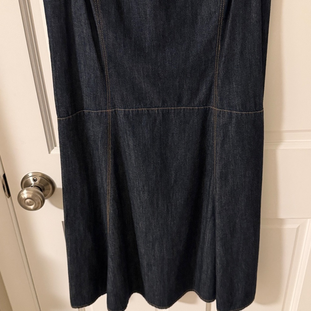 Vintage Lauren Ralph Lauren denim dress leather accents A-line sleeveless Size 2 - Picture 5 of 5